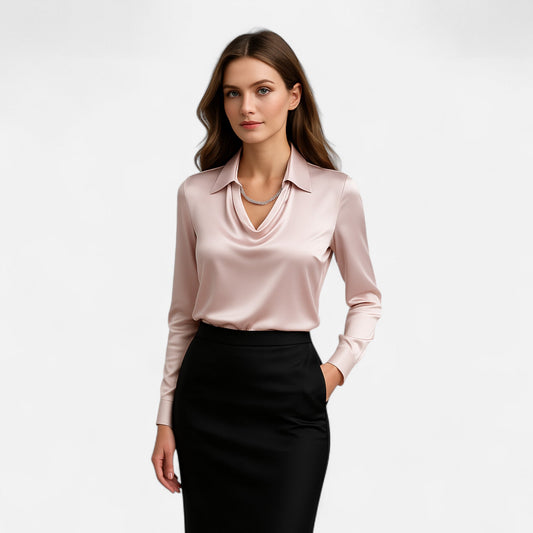 Velmonti Mode | Women’s Satin Draped Neck Blouse