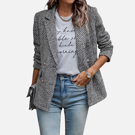 Velmonti Mode | Women’s Tailored Notched Lapel Tweed Jacket