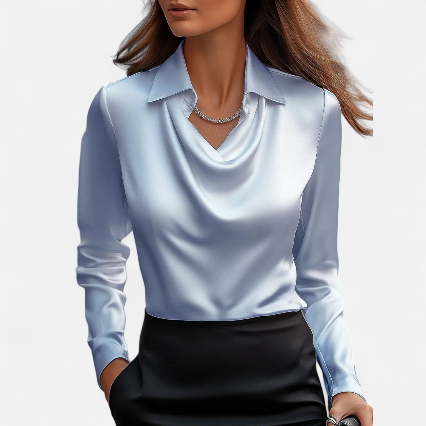 Velmonti Mode | Women’s Satin Draped Neck Blouse