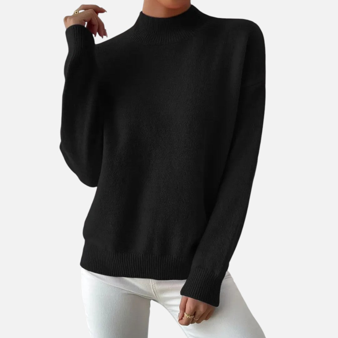 Velmonti Mode | Women’s Elegant Mock Neck Drop Shoulder Long Sleeve Pullover Sweater