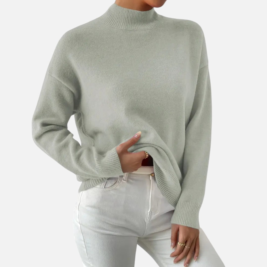 Velmonti Mode | Women’s Elegant Mock Neck Drop Shoulder Long Sleeve Pullover Sweater