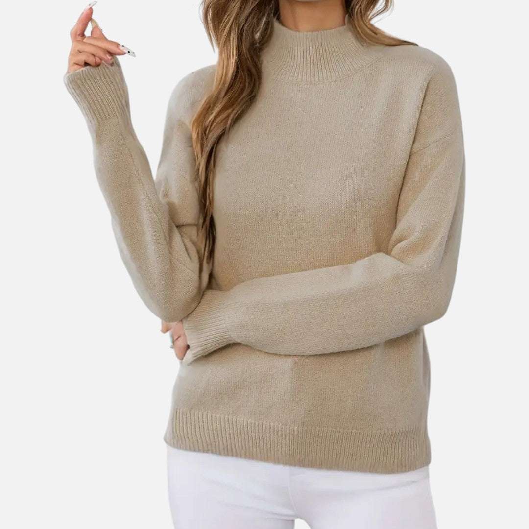 Velmonti Mode | Women’s Elegant Mock Neck Drop Shoulder Long Sleeve Pullover Sweater
