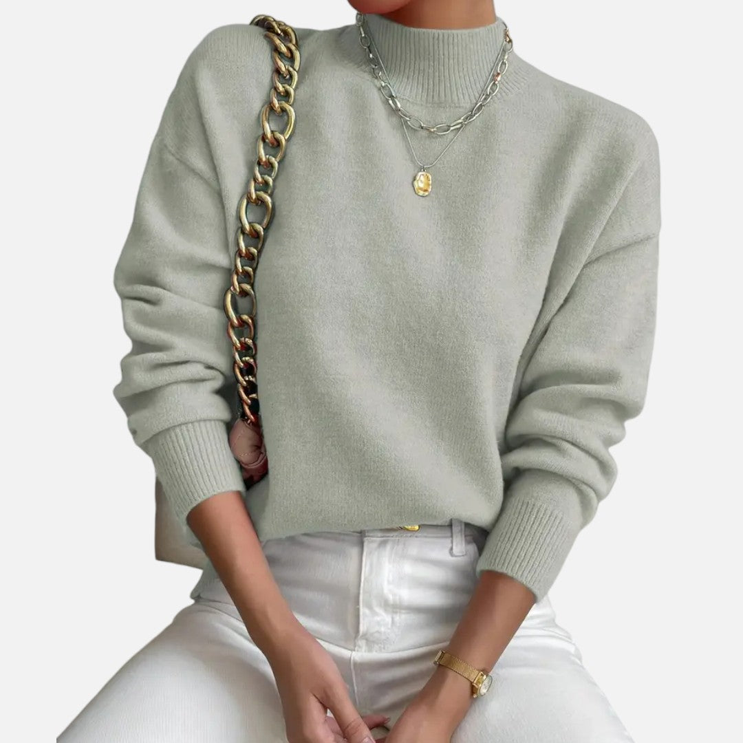 Velmonti Mode | Women’s Elegant Mock Neck Drop Shoulder Long Sleeve Pullover Sweater