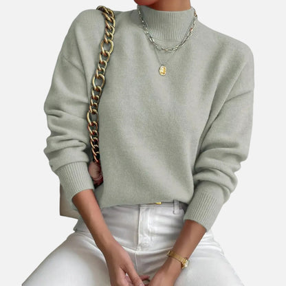 Velmonti Mode | Women’s Elegant Mock Neck Drop Shoulder Long Sleeve Pullover Sweater