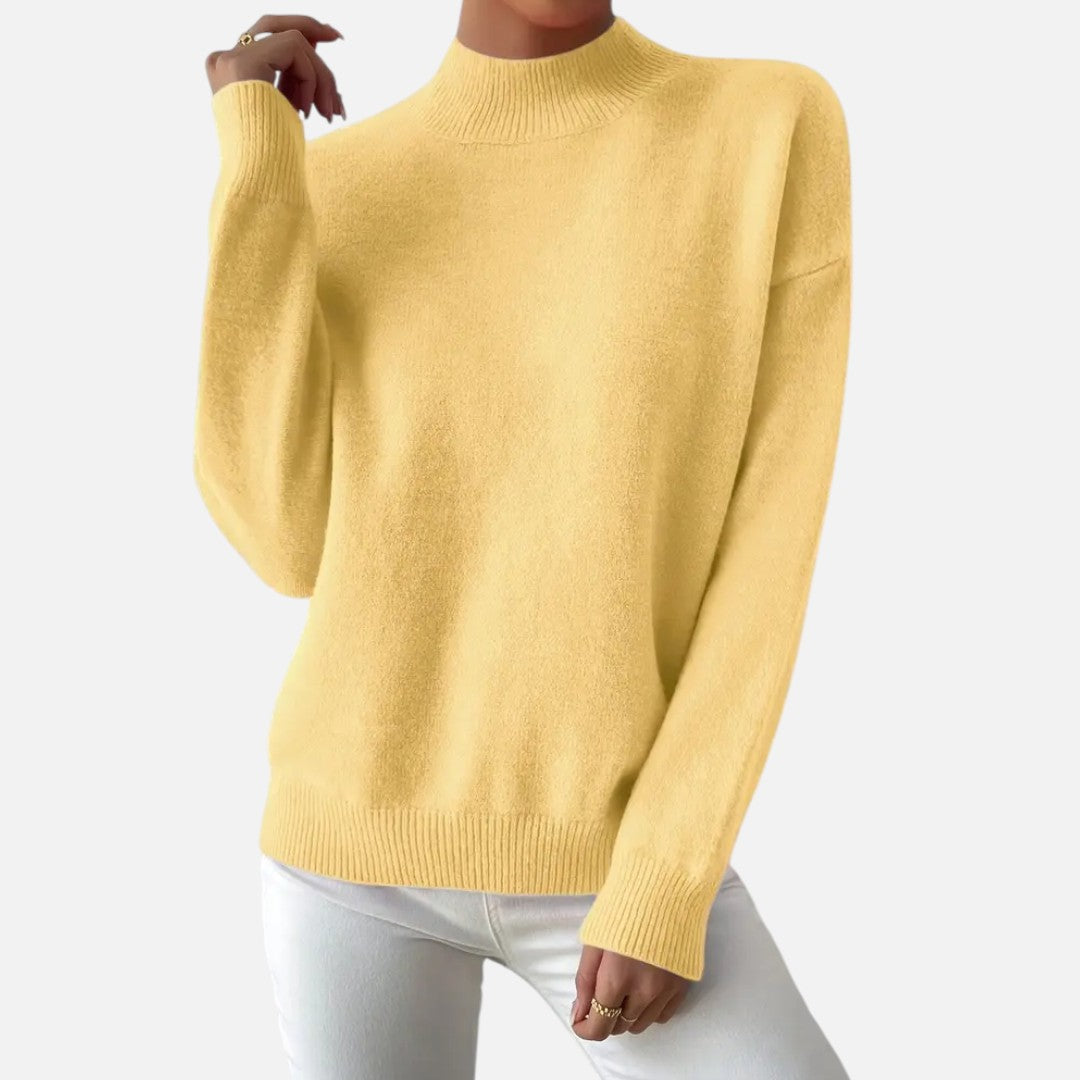 Velmonti Mode | Women’s Elegant Mock Neck Drop Shoulder Long Sleeve Pullover Sweater
