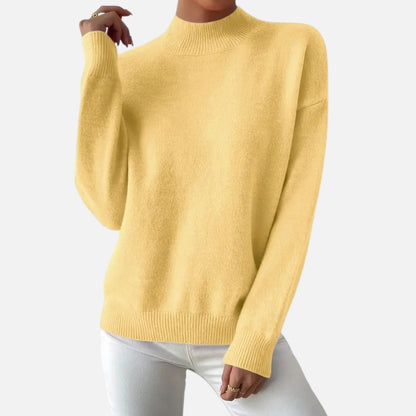 Velmonti Mode | Women’s Elegant Mock Neck Drop Shoulder Long Sleeve Pullover Sweater