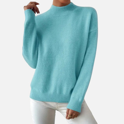 Velmonti Mode | Women’s Elegant Mock Neck Drop Shoulder Long Sleeve Pullover Sweater
