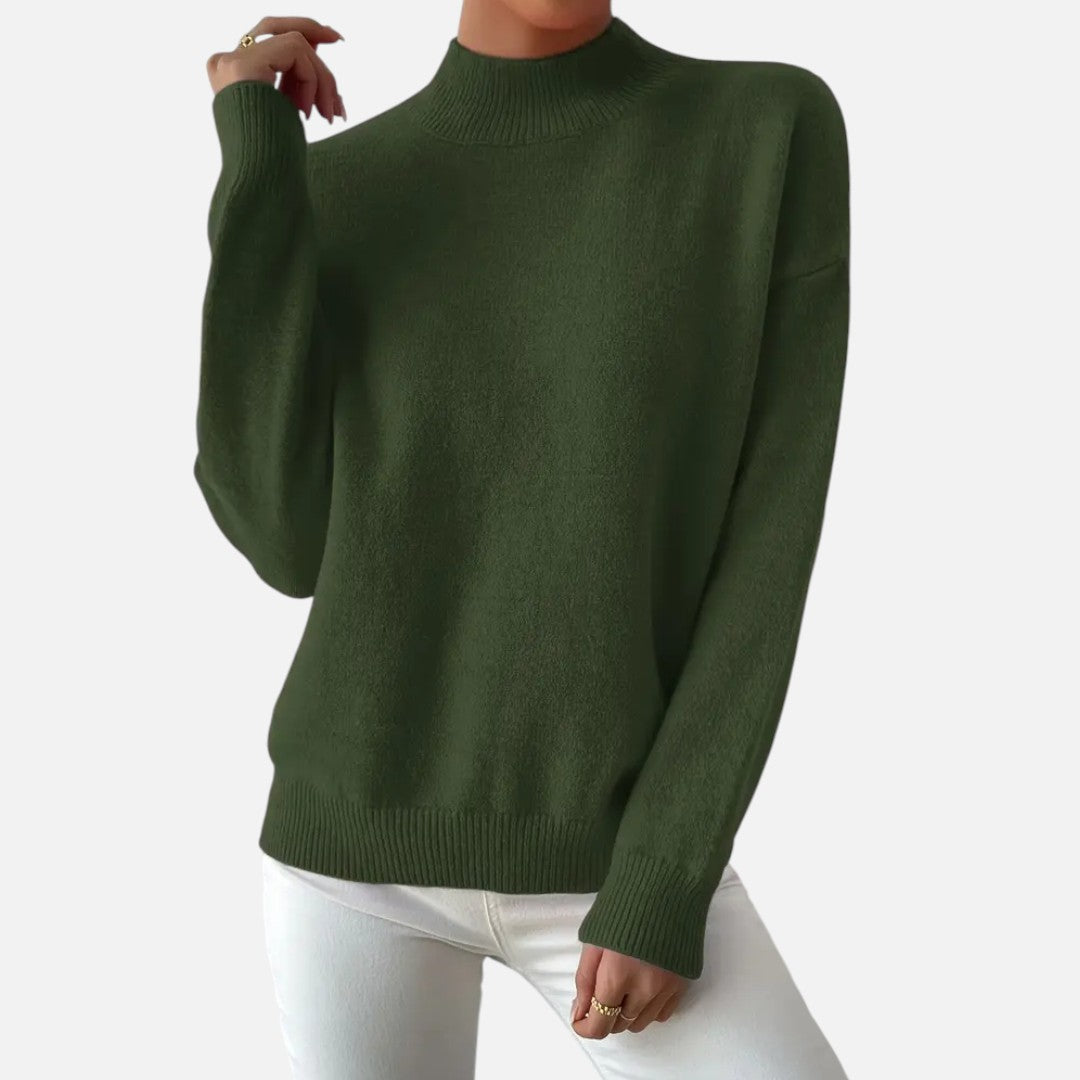 Velmonti Mode | Women’s Elegant Mock Neck Drop Shoulder Long Sleeve Pullover Sweater