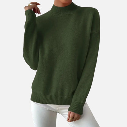 Velmonti Mode | Women’s Elegant Mock Neck Drop Shoulder Long Sleeve Pullover Sweater