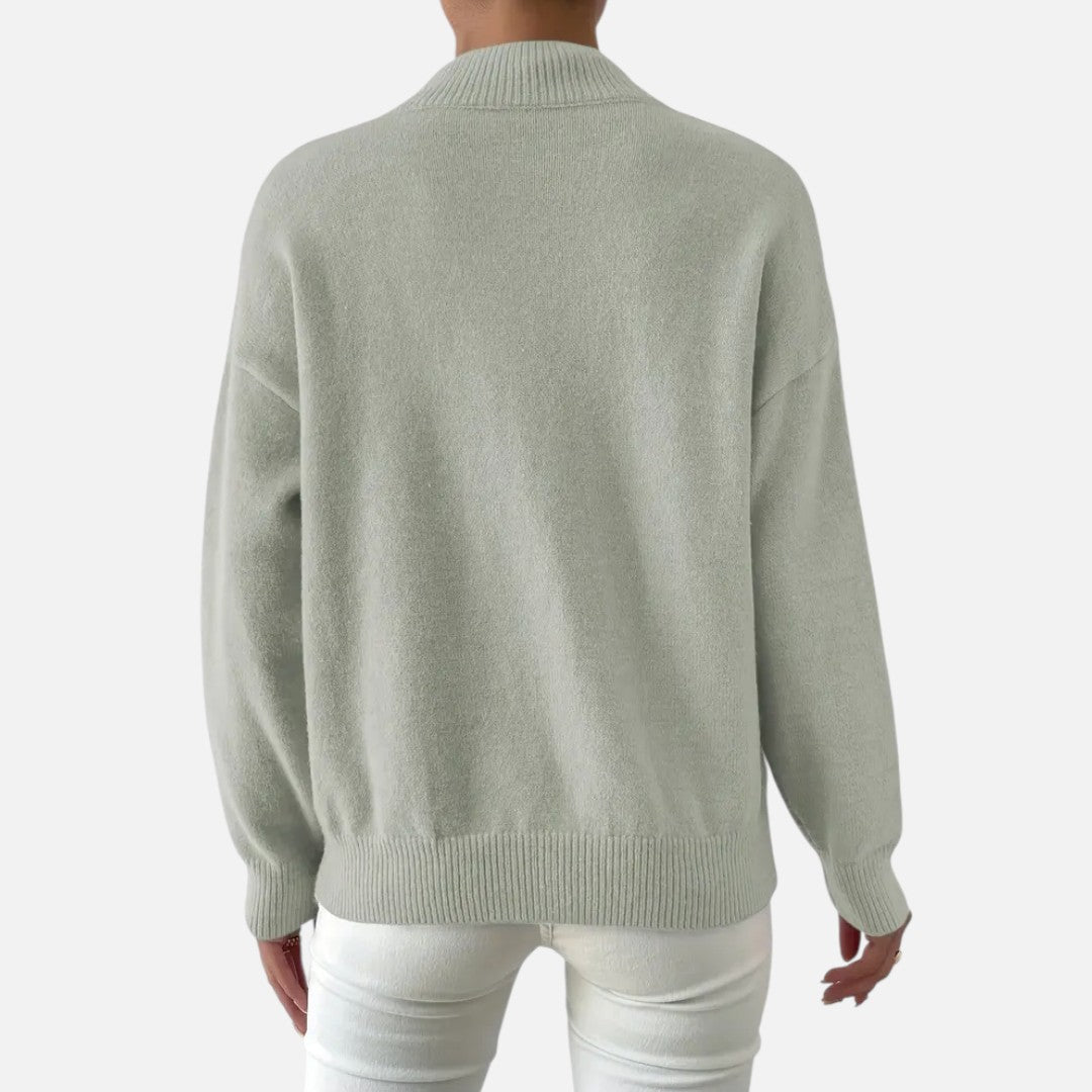 Velmonti Mode | Women’s Elegant Mock Neck Drop Shoulder Long Sleeve Pullover Sweater