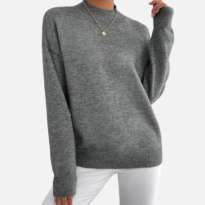 Velmonti Mode | Women’s Elegant Mock Neck Drop Shoulder Long Sleeve Pullover Sweater
