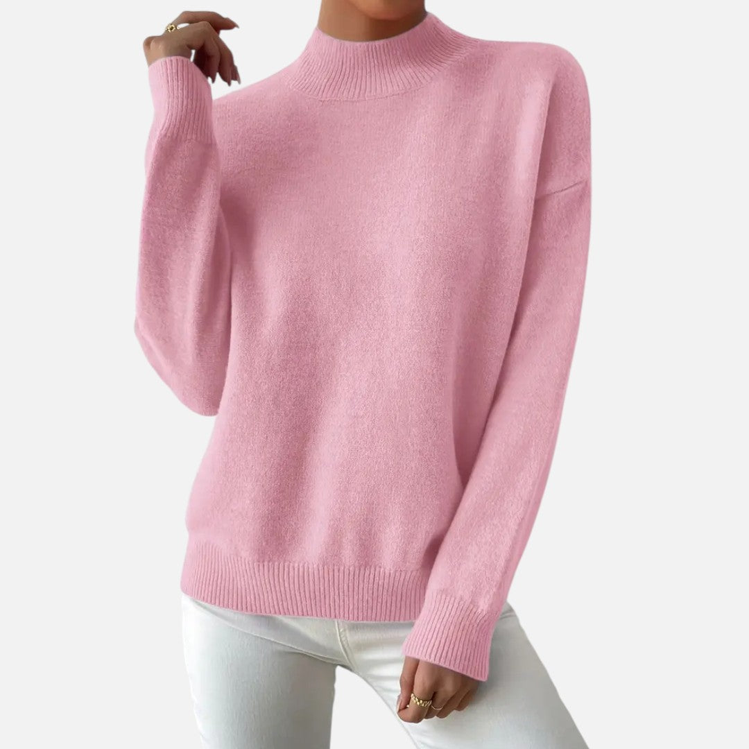 Velmonti Mode | Women’s Elegant Mock Neck Drop Shoulder Long Sleeve Pullover Sweater