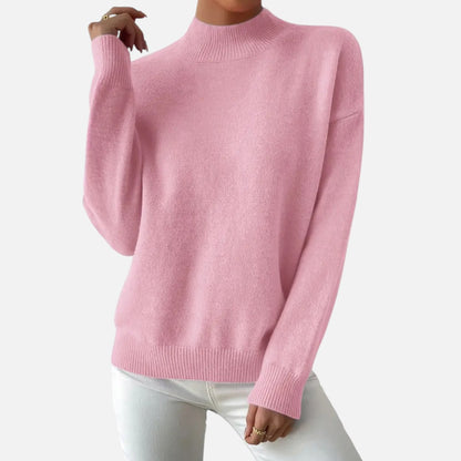 Velmonti Mode | Women’s Elegant Mock Neck Drop Shoulder Long Sleeve Pullover Sweater