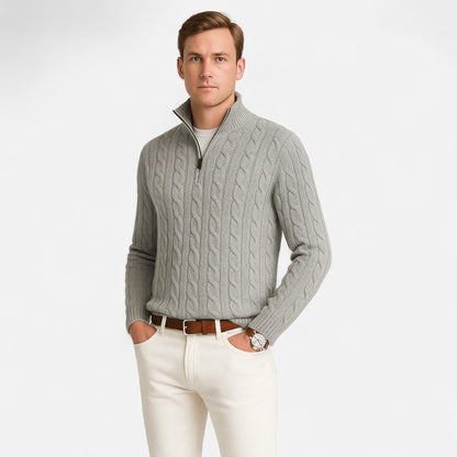 Velmonti Mode | Men’s Oxford Cable-Knit Half-Zip Jumper