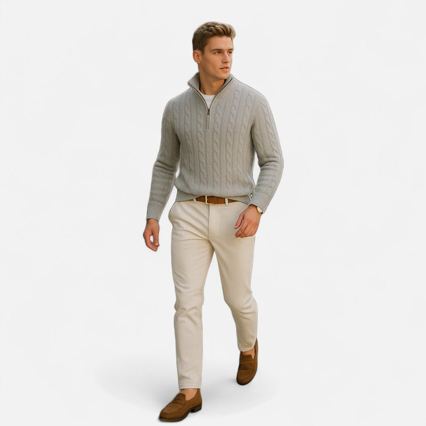 Velmonti Mode | Men’s Oxford Cable-Knit Half-Zip Jumper