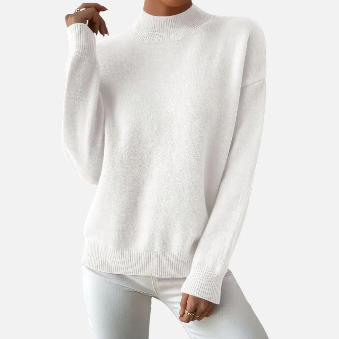 Velmonti Mode | Women’s Elegant Mock Neck Drop Shoulder Long Sleeve Pullover Sweater