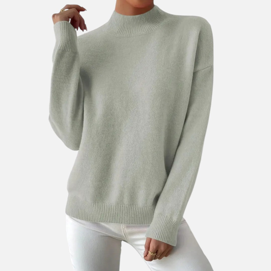Velmonti Mode | Women’s Elegant Mock Neck Drop Shoulder Long Sleeve Pullover Sweater