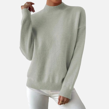 Velmonti Mode | Women’s Elegant Mock Neck Drop Shoulder Long Sleeve Pullover Sweater
