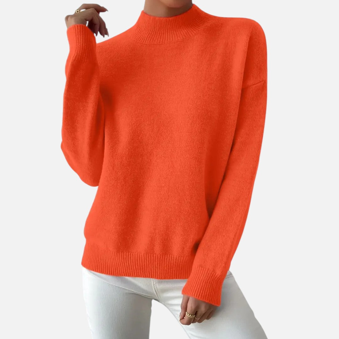 Velmonti Mode | Women’s Elegant Mock Neck Drop Shoulder Long Sleeve Pullover Sweater