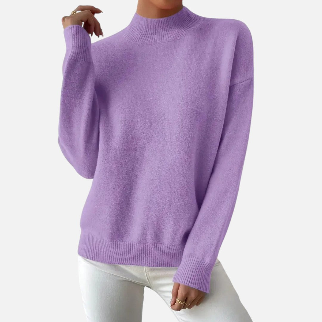 Velmonti Mode | Women’s Elegant Mock Neck Drop Shoulder Long Sleeve Pullover Sweater