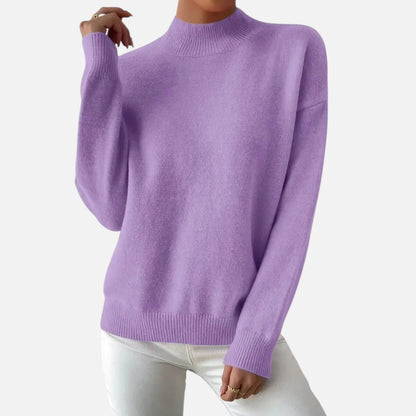 Velmonti Mode | Women’s Elegant Mock Neck Drop Shoulder Long Sleeve Pullover Sweater