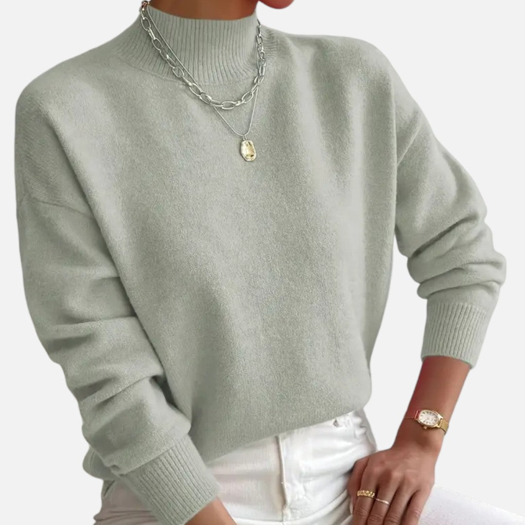 Velmonti Mode | Women’s Elegant Mock Neck Drop Shoulder Long Sleeve Pullover Sweater