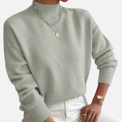 Velmonti Mode | Women’s Elegant Mock Neck Drop Shoulder Long Sleeve Pullover Sweater