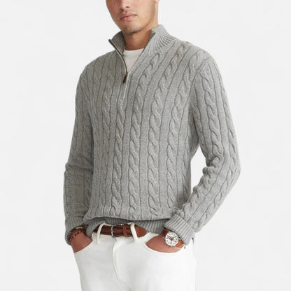 Velmonti Mode | Men’s Oxford Cable-Knit Half-Zip Jumper