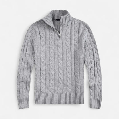 Velmonti Mode | Men’s Oxford Cable-Knit Half-Zip Jumper