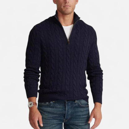 Velmonti Mode | Men’s Oxford Cable-Knit Half-Zip Jumper