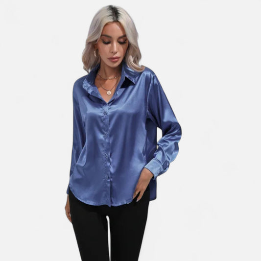 Velmonti Mode | Women’s Loose Fit Satin Long Sleeve Blouse