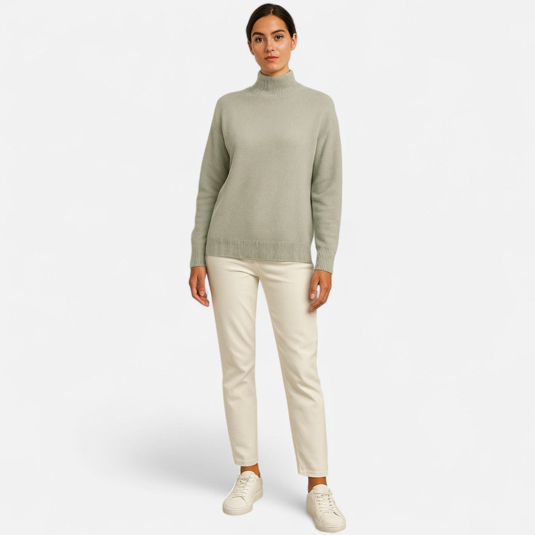 Velmonti Mode | Women’s Elegant Mock Neck Drop Shoulder Long Sleeve Pullover Sweater