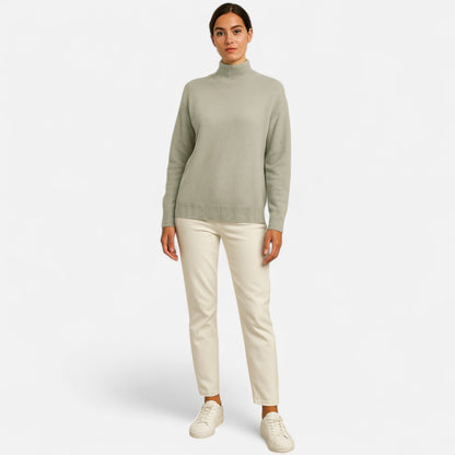 Velmonti Mode | Women’s Elegant Mock Neck Drop Shoulder Long Sleeve Pullover Sweater